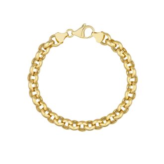 14K Yellow Gold 8mm Faceted Rolo Chain Bracelet 7.5"