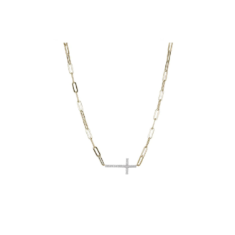 Sterling Silver and Yellow Gold Paperclip Cross Necklace 17" + 2"