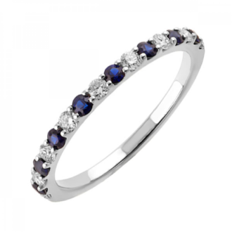 Anniversary Band with .20ctw Diamonds and Sapphires in 10k White Gold