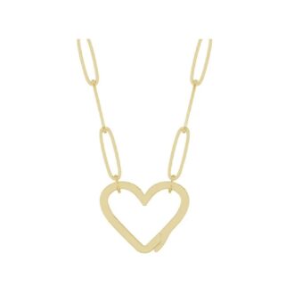 18K Yellow Gold-Plated Paperclip Heart Charm Necklace 18"