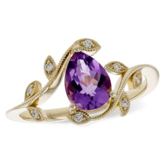 Fashion Ring with Amethyst and .06ctw Round Diamonds in 14k Yellow Gold