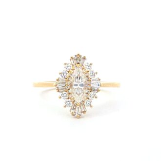 Pre-Owned Marquise Moissanite and Diamond Ballerina Ring, 0.50ctw, 14K Yellow Gold
