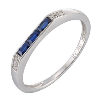 Flat Top Fashion Ring with .02ctw Round Diamonds and Sapphires in 14k White Gold