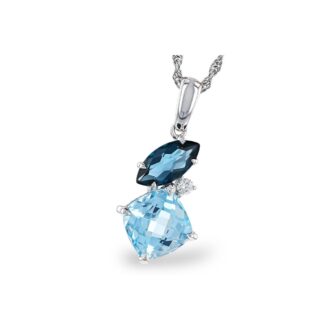 Fashion Necklace with Blue Topaz and .03ctw Round Diamonds in 14k White Gold