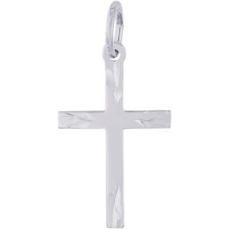 Large Engraved Cross Charm in Sterling Silver