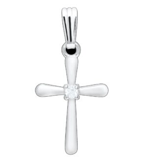 Sterling Silver Domed Cross Pendant with White Top 15" Chain