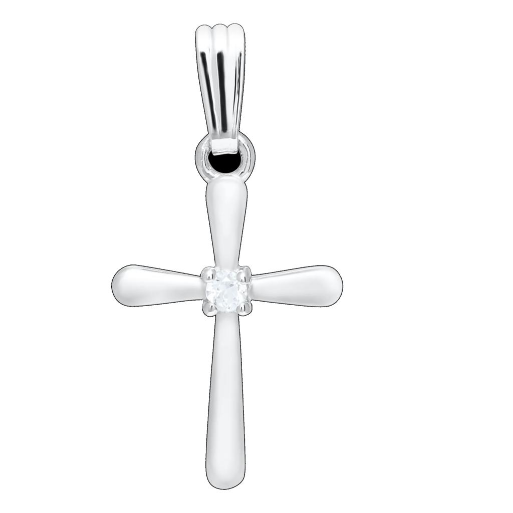 Sterling Silver Domed Cross Pendant with White Top 15" Chain