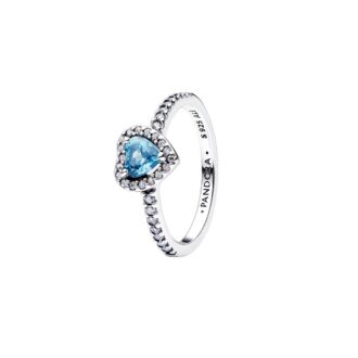 Pandora Sterling Silver Light Blue Heart Halo Ring Size 54