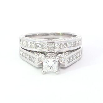 Pre-Owned 14K White Gold Princess Cut Diamond Bridal Set 2.06ctw