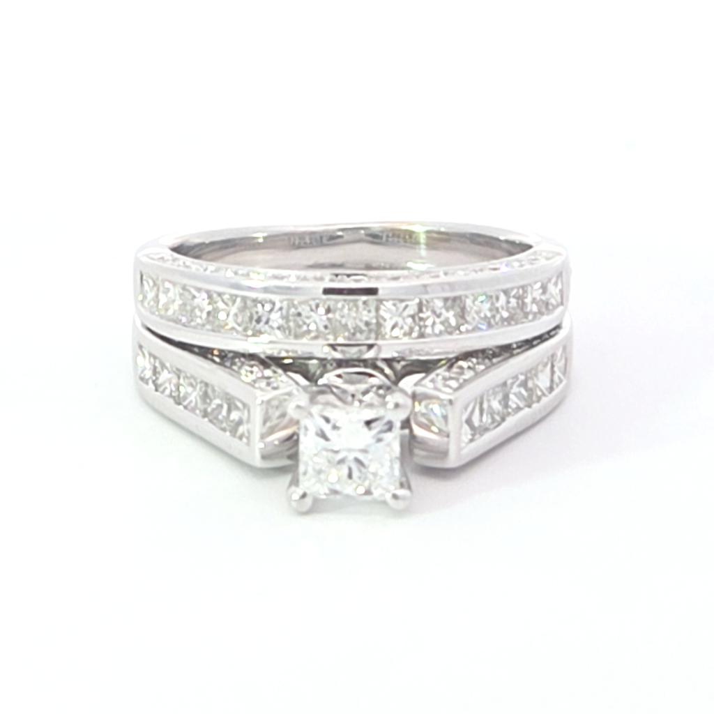 Pre-Owned 14K White Gold Princess Cut Diamond Bridal Set 2.06ctw