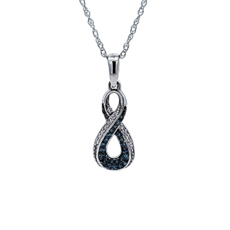 Infinity Necklace with .12ctw Blue and White Diamonds in 10k White Gold