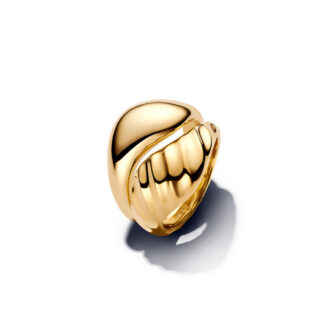 Pandora 14K Yellow Gold Plated Rippled Dome Ring Set