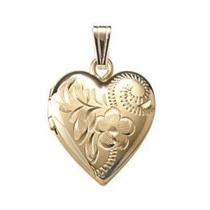 Children's Hand Engraved Heart Locket Pendant in 14k Gold-Filled