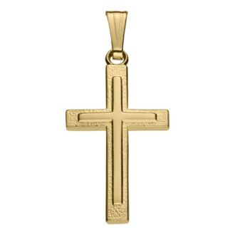 Yellow Gold-Filled Brushed Layered Cross Necklace, 18" Chain