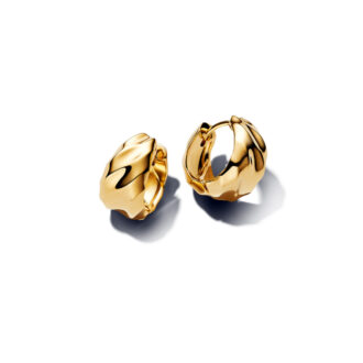 Pandora 14KYGP Rippled Essence Hoop Earrings