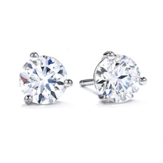 Hearts on Fire 3 Prong Diamond Stud Earrings with 2.13ctw Round Diamonds in 18k White Gold