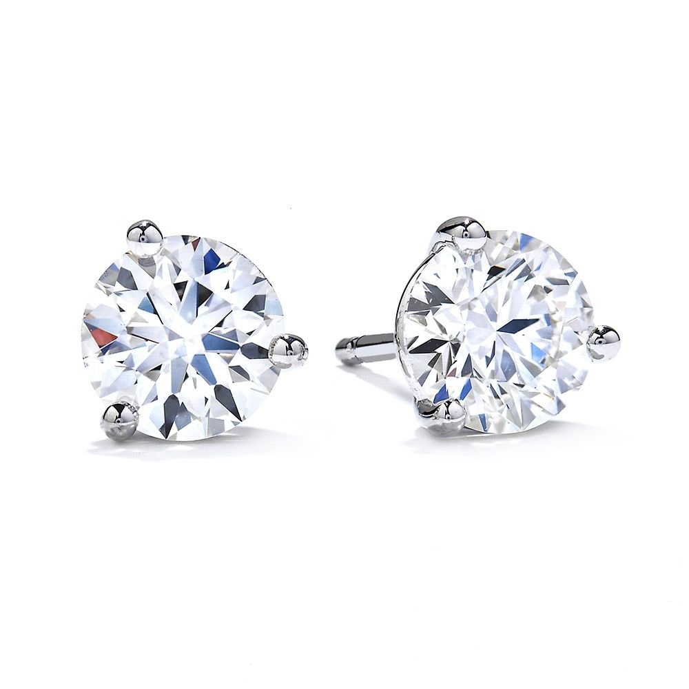 Hearts on Fire 3 Prong Diamond Stud Earrings with 2.13ctw Round Diamonds in 18k White Gold