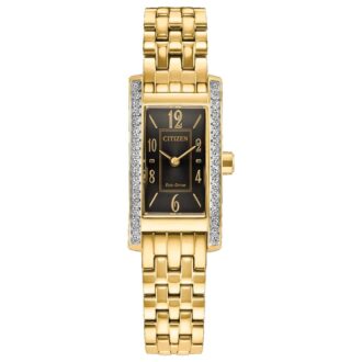 Citizen Eco-Drive Ladies Gold-Tone Rect Dial Crystal Watch