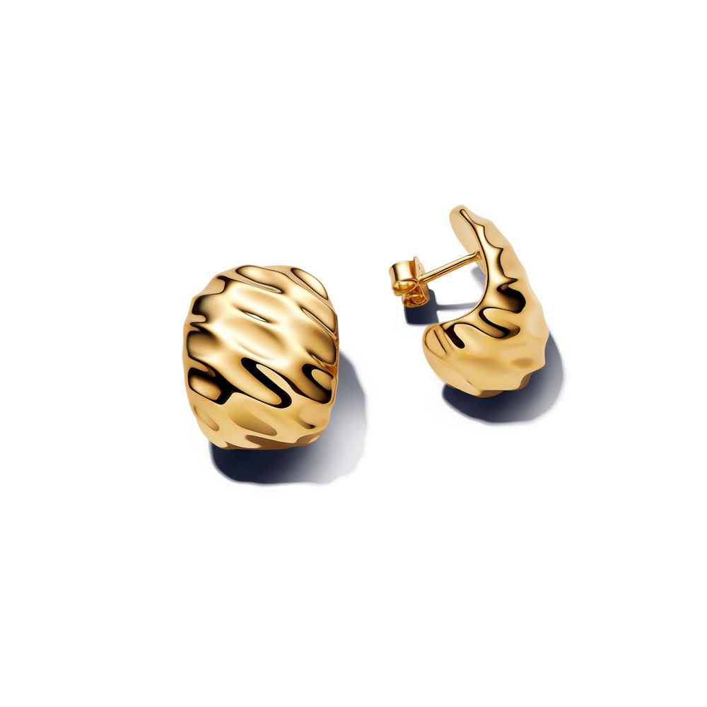 Pandora 14KYGP Rippled Huggie Hoop Earrings