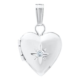 Ss Rd Dia Poli Heart Locket/13" Chain