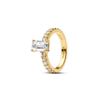 Pandora 14K Yellow Gold Plated Emerald-Cut CZ Ring Size 54