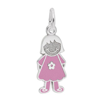 Girl in Dress with Flower Charm in Sterling Silver
