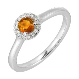 Citrine and Diamond Halo Ring with 1/12ctw Round Diamonds in 10k White Gold