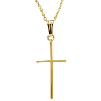 Yellow Gold-Filled Thin Cross Necklace, 18" Rolo Chain