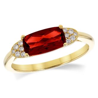 Checkerboard Garnet & 1/12ctw Diamonds 14k Yellow Gold Ring