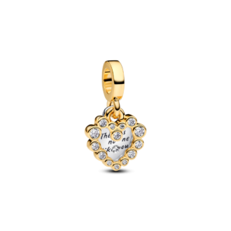 14K Gold Plated and Silver Double Heart Dangle Charm