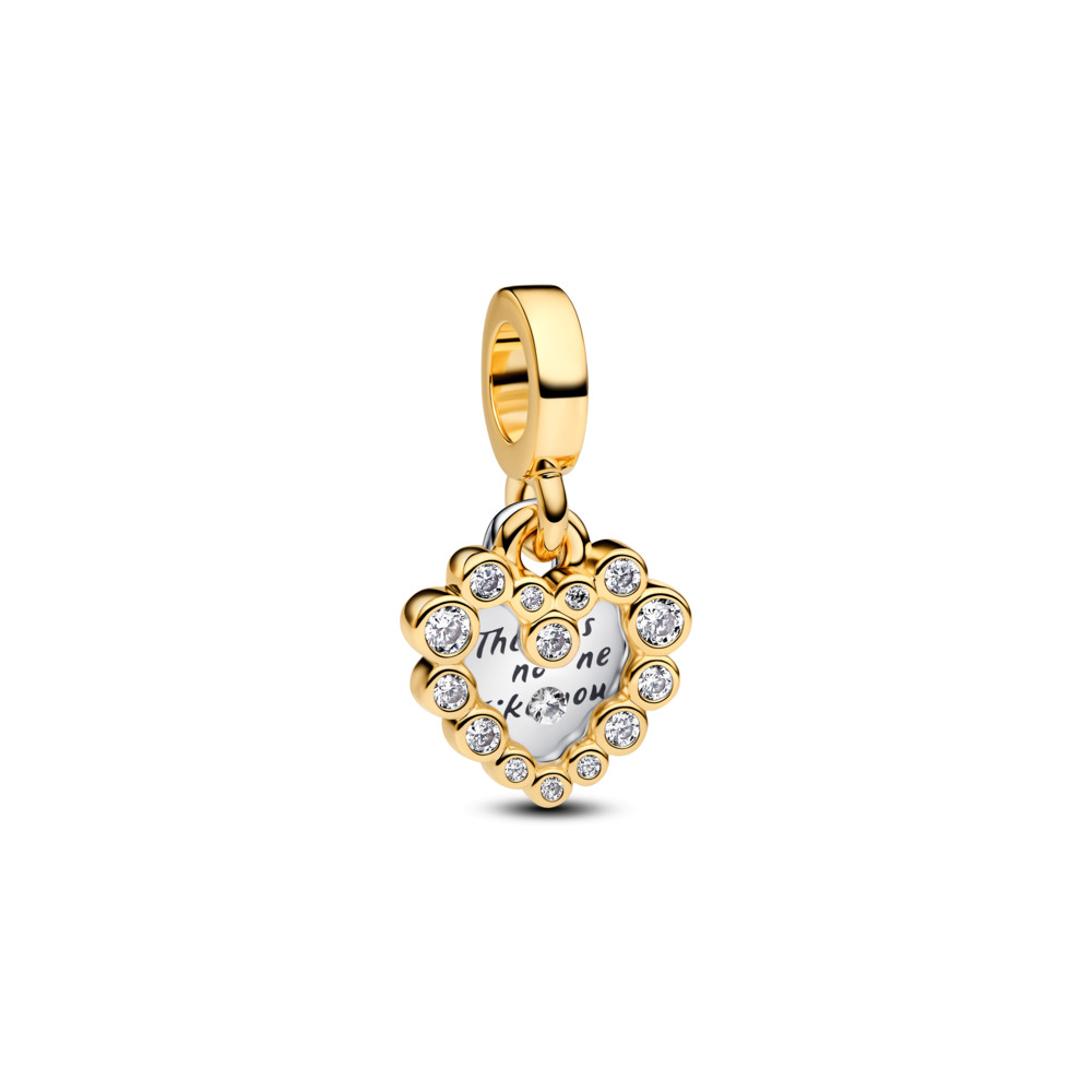 14K Gold Plated and Silver Double Heart Dangle Charm