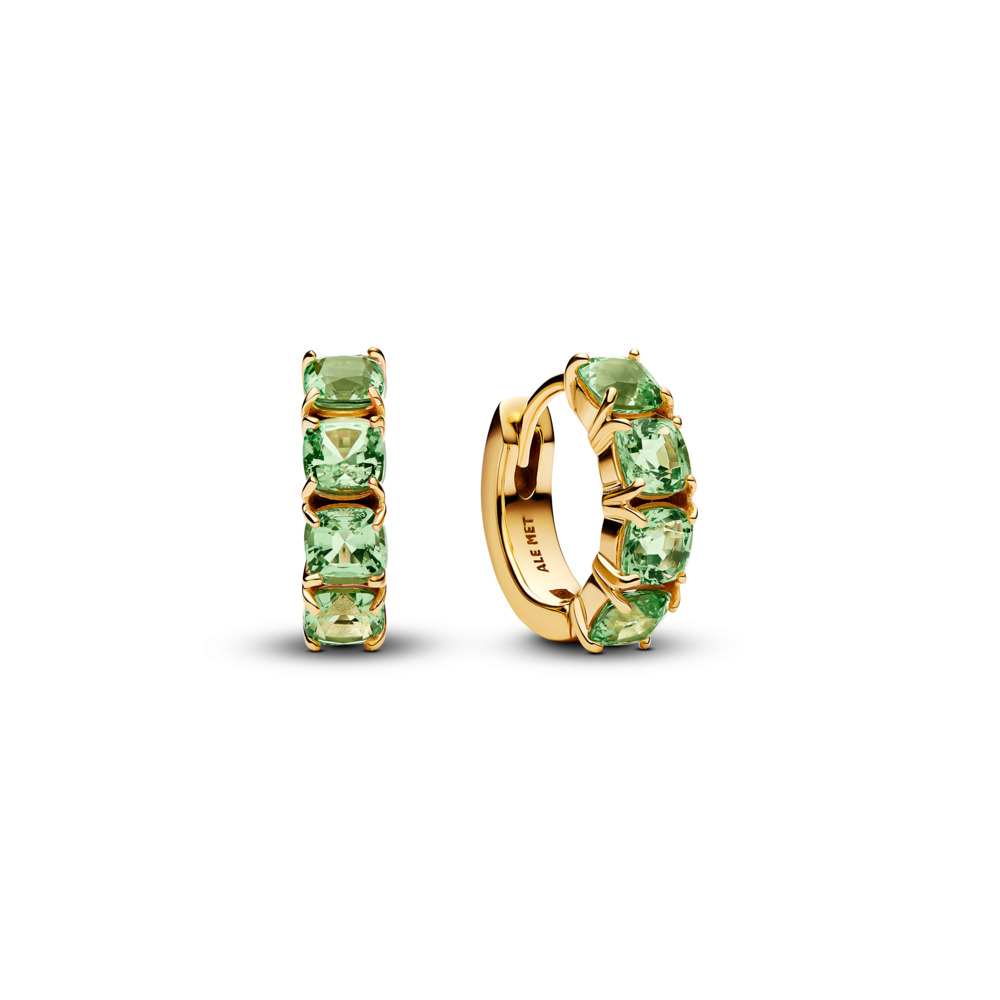 Pandora 14KYGP Green Crystal Huggie Hoop Earrings