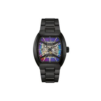 Bulova Men's Black Stainless Rainbow Dial Square Dress Watch