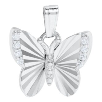Sterling Silver CZ Butterfly Pendant with 15" Chain