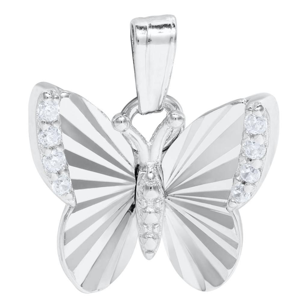 Sterling Silver CZ Butterfly Pendant with 15" Chain