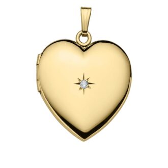 Genuine Diamond Heart Locket, 14k Yellow Gold-Filled, 18in