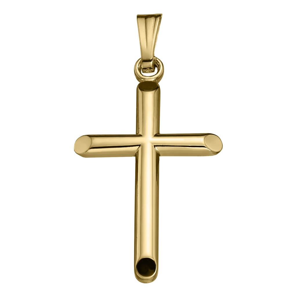 Yellow Gold-Filled Flat-End Polished Cross Pendant 18" Chain