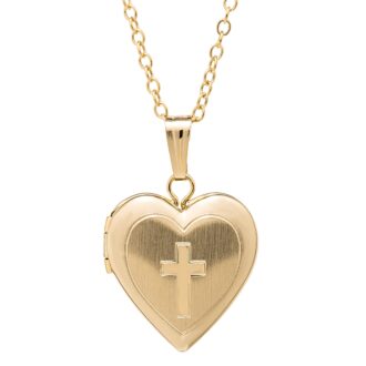 14K Gold-Filled Satin Heart with Cross Locket Pendant 15"