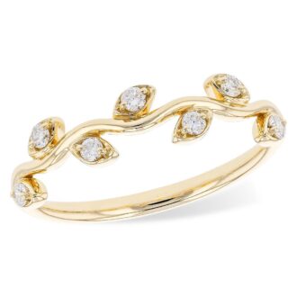 Wavy Leaf Accent Fashion Ring with .14ctw Round Diamonds in 14k Yellow Gold