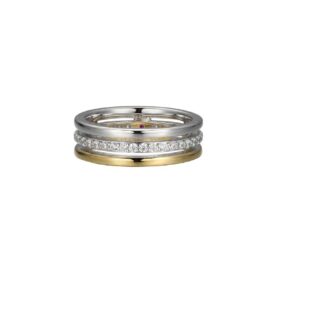 Sterling Silver & Gold Plated CZ Triple Band Ring, Size 7