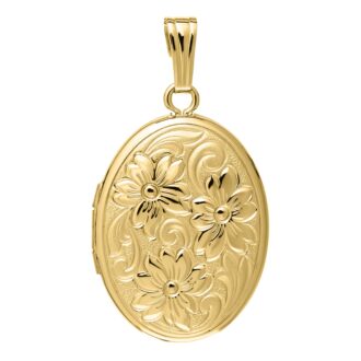 Engraved Oval Locket Pendant in 14ky Gold-Filled with 18" Chain