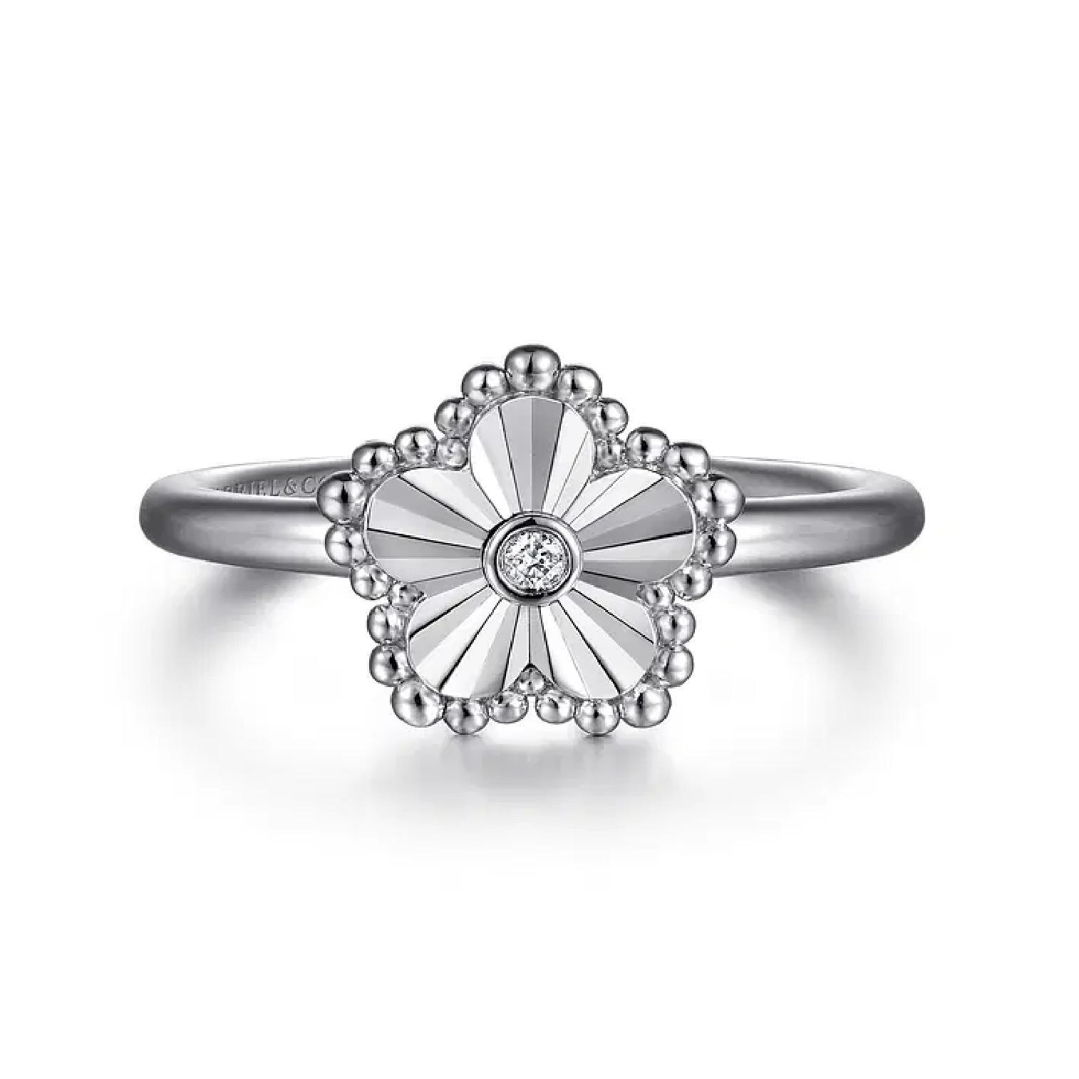 Gabriel Bujukan Flower Frame Ring with .01ctw Diamonds in Silver