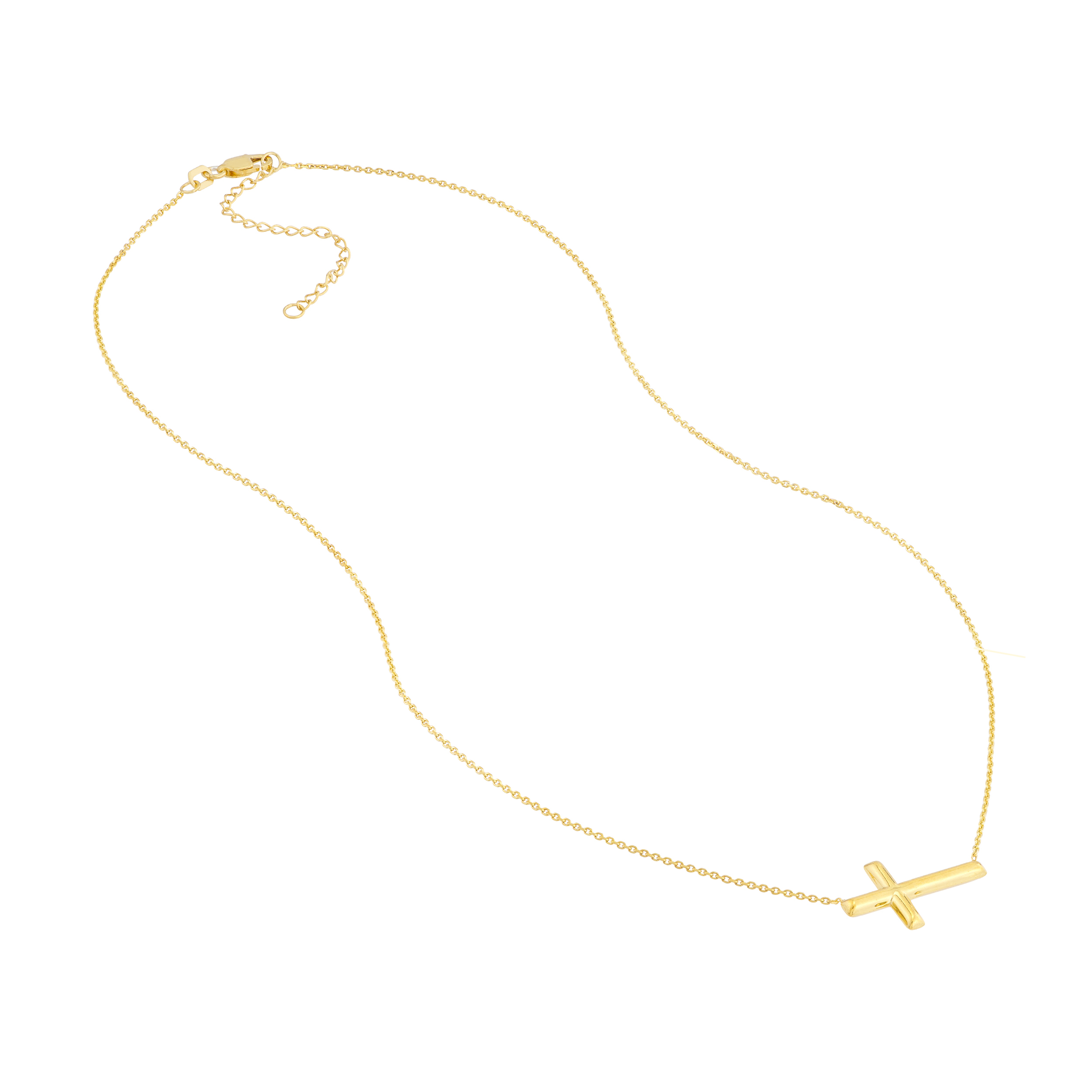 East to West Cross Necklace, 18" Length in 14k Gold-Plate