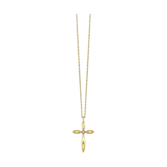 Flared Cross Pendant with .02ctw Round Diamond in 10k Yellow Gold