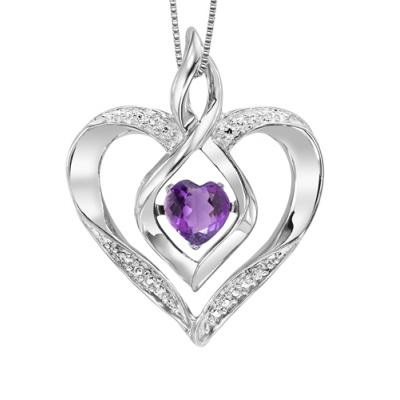 Rhythm of Love Heart Shaped Pendant with Amethyst and Diamonds in Sterling Silver