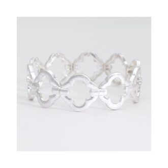 Silver Matte Clover Link Stretch Bracelet