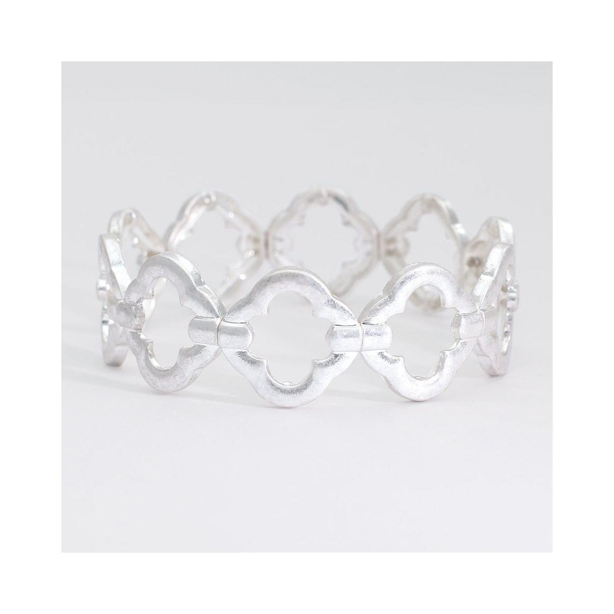 Silver Matte Clover Link Stretch Bracelet