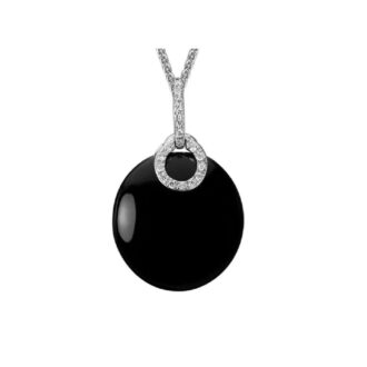 16mm Black Onyx & Diamond Necklace, 14k White Gold 18"