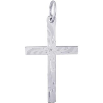 Engraved Cross Necklace with 20" Rope Chain, Sterling Silver