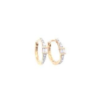 1/8ctw Baguette Center Diamond Huggie Hoops 10k Yellow Gold